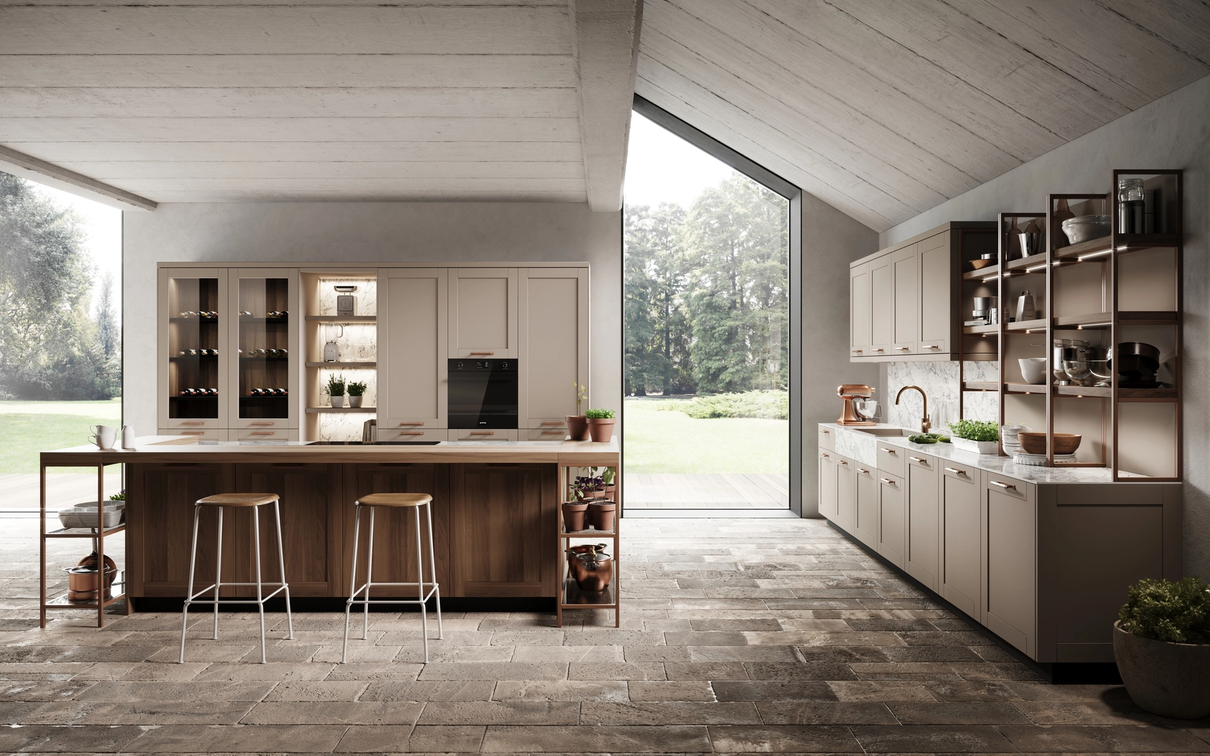 cucina moderna bianca e marrone